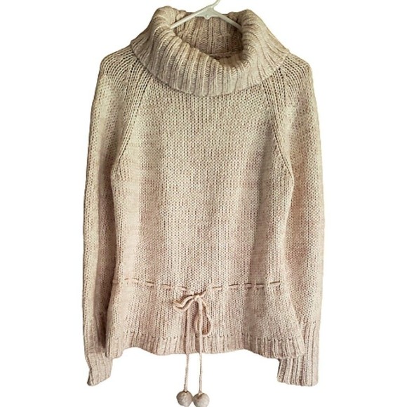 Ann Taylor Sweaters - Ann Taylor LOFT Soft Pink Sweater Wool Blend Chunky Knit Turtleneck Womens Sz L